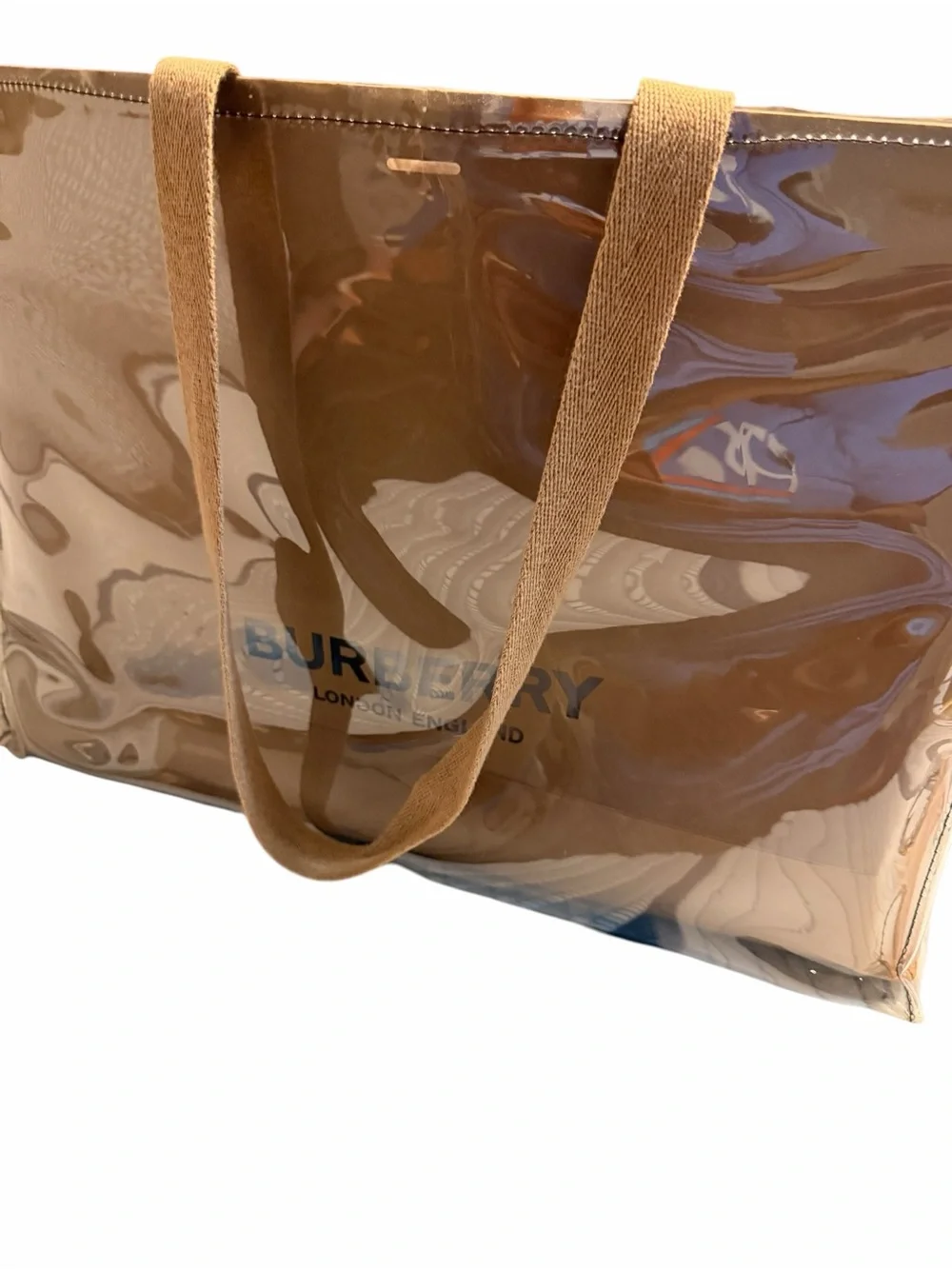 Burberry Tan Shopping Bag w/PVC Overlay #Tote Bag